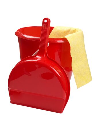 Color photograph of tools for cleaning on a white background      の写真素材