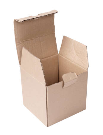 Color photo of an empty cardboard box on a white background        の写真素材