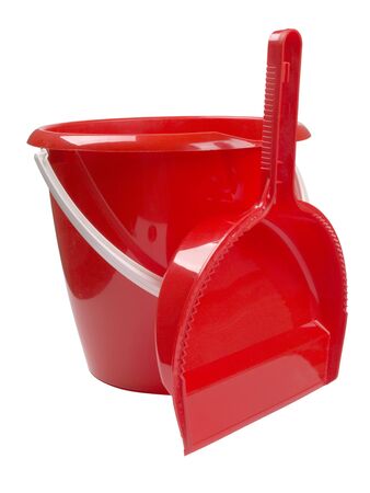 Color photograph of tools for cleaning on a white background      の写真素材