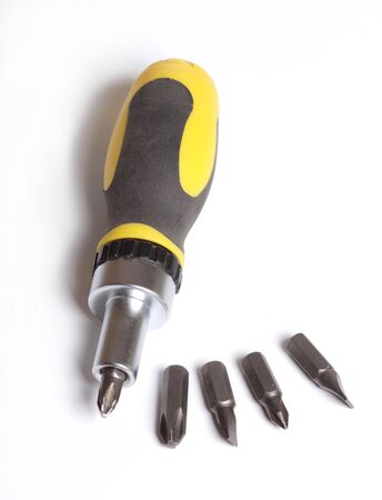 Color photo of a mechanical screwdriver on a white background       の写真素材