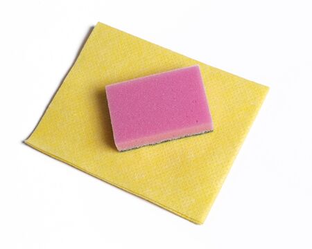 Color photo of rags and sponges for cleaning on a white background     の写真素材