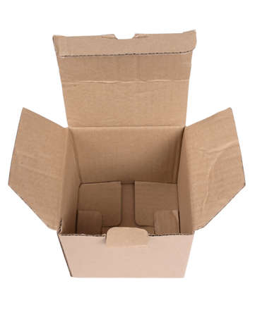 Color photo of an empty cardboard box on a white background     の写真素材