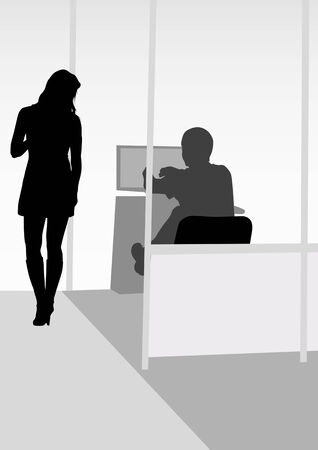 drawing men and women in officeのイラスト素材