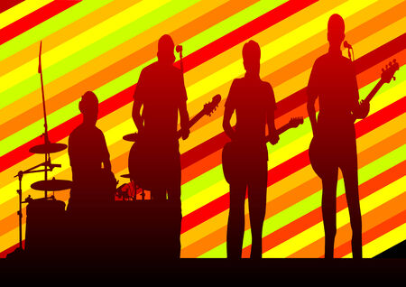 Vector drawing musical group in concert on stageのイラスト素材