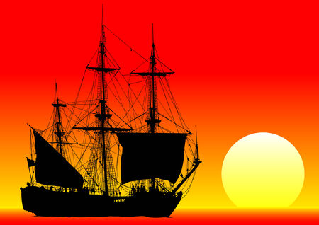 drawing old sailing shipのイラスト素材