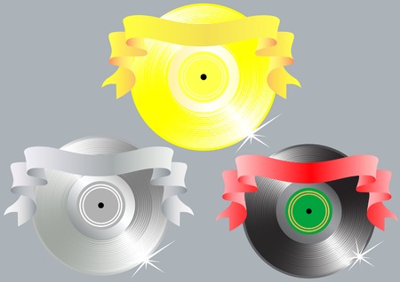 image of gramophone disc and a yellow ribbonのイラスト素材