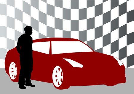 drawing of a sports car and manのイラスト素材