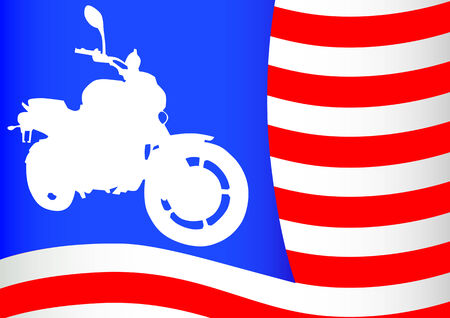 drawing a motorcyclist on a background of red flagのイラスト素材
