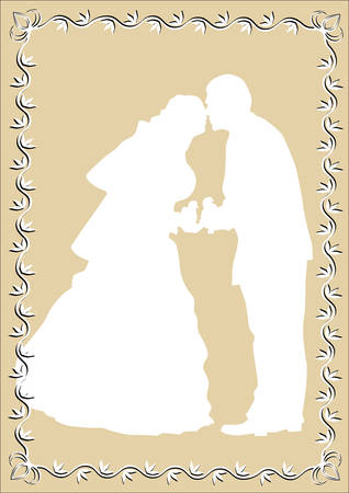 drawing of the bride and groom in frameのイラスト素材