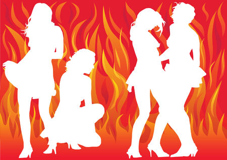drawing dancing girl on a flame backgroundのイラスト素材