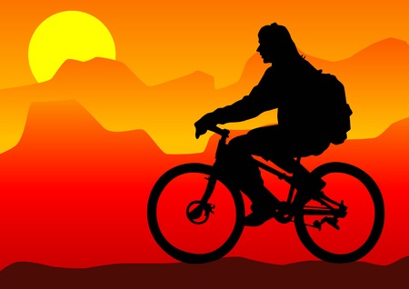drawing silhouette of a cyclist boy in mountainのイラスト素材