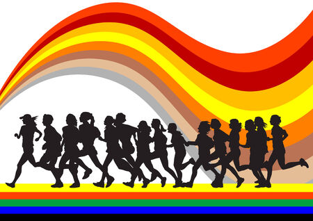 drawing fleeing women. Silhouettes on an abstract backgroundのイラスト素材