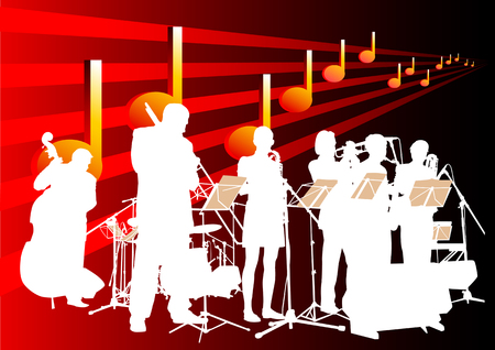 drawing music classic orchestra. Artists on stageのイラスト素材