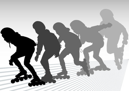 drawing  athletes on skates. Silhouette peopleのイラスト素材