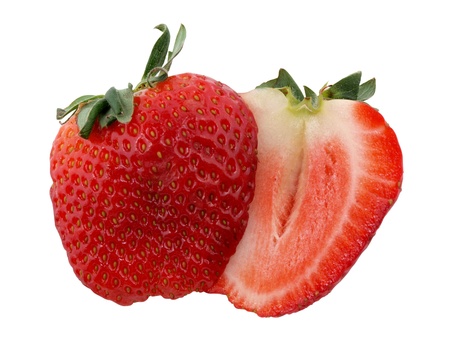 Photograph of cut strawberries on a white background    の写真素材