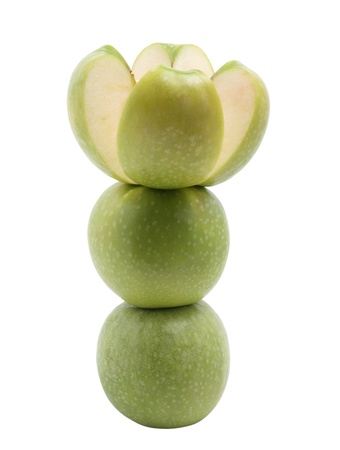 green apple on a white background       の写真素材