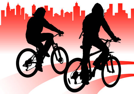 silhouette of a cyclist boy in cityのイラスト素材