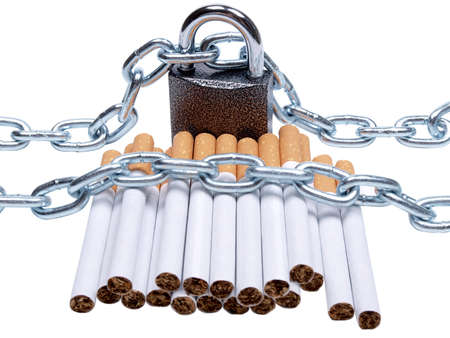 cigarettes and a padlock with chain       の写真素材
