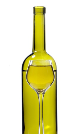 Photo bottles and glasses on a white background    の写真素材