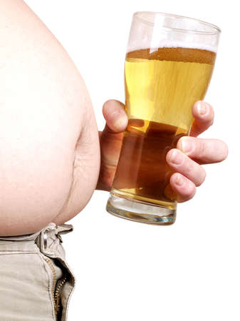 a fat man with a beer        の写真素材