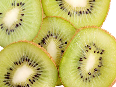 Color photograph of sliced pieces of kiwi fruit        の写真素材