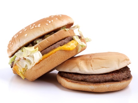 Color photograph of a large hamburger on a white background       の写真素材