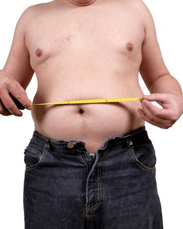 Color photograph measuring male abdomen      の写真素材