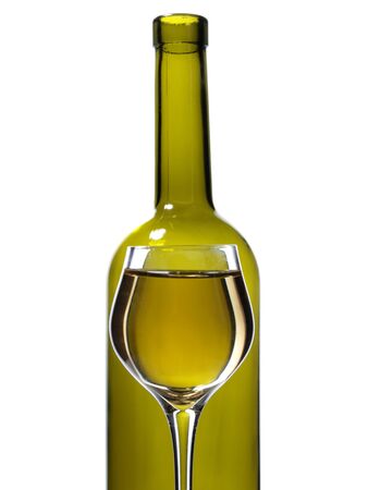 bottles and glasses on a white background       の写真素材