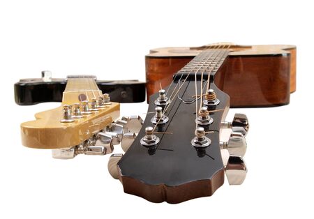 electric and acoustic guitars on white background     の写真素材