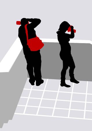 people with cameras for a walkのイラスト素材