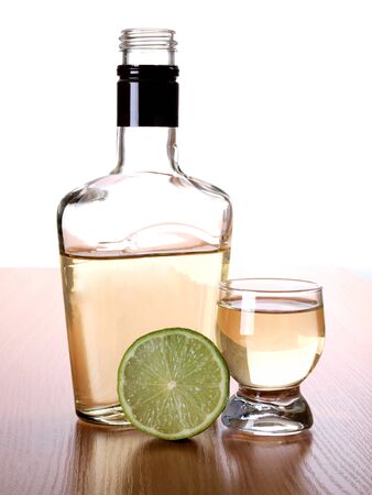 Color photo of a glass cup with tequila    の写真素材