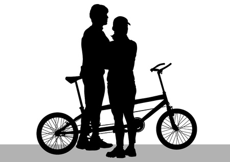 drawing silhouette of a cyclist boys and girlsのイラスト素材