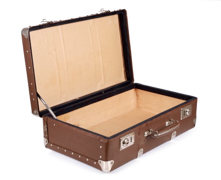 Color photo of an old suitcase on white background      の写真素材