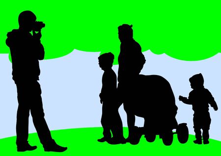 Vector drawing parents and child with a cameraのイラスト素材