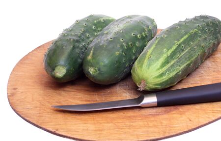 Color photo of cucumber on boardの写真素材