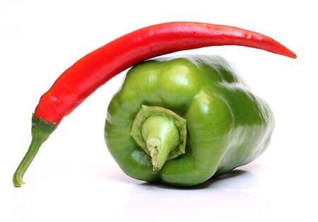Color photo of red and green peppersの写真素材