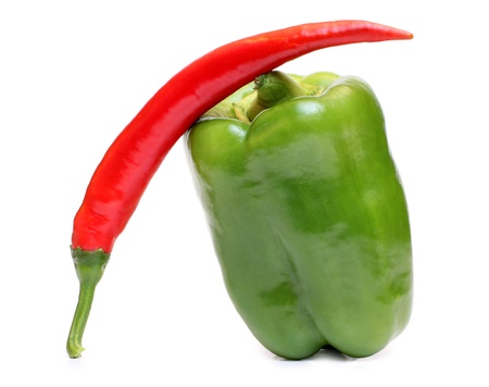 Color photo of red and green peppersの写真素材