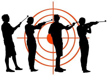 Vector drawing men and women with gunsのイラスト素材