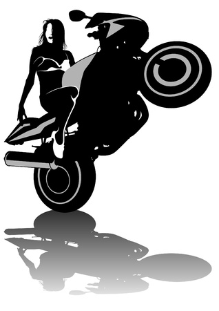 Vector drawing women to big motorcycleのイラスト素材