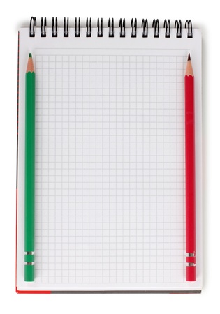Color photo of paper from a notebook and pencilsの写真素材