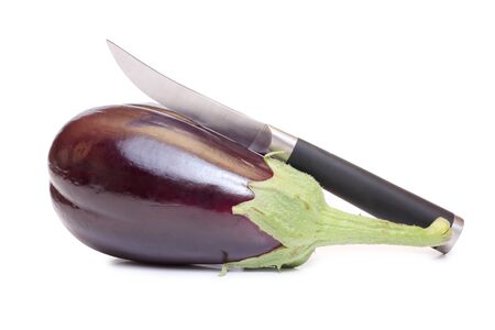 Color photo of eggplant on a white backgroundの写真素材