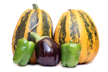 Color photo of pumpkins on a white backgroundの写真素材