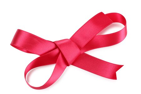 Color photo of a bow on red ribbonの写真素材