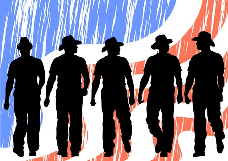 Image of cowboys under american flagのイラスト素材