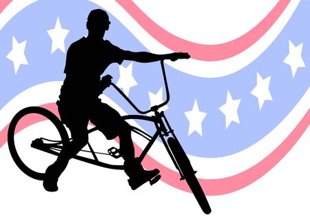 Drawing silhouette of a cyclist boy. Silhouette of peopleのイラスト素材