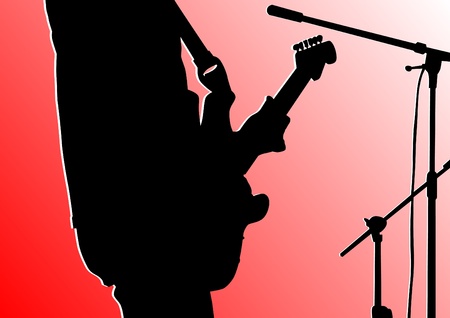 guitar. Silhouette on red backgroundのイラスト素材