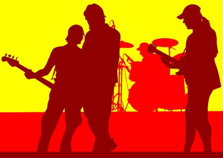 Vector drawing musical group in concert on stageのイラスト素材