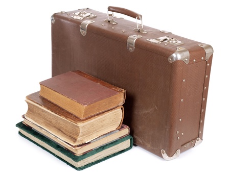 Color photo of an old suitcase and a book      の写真素材