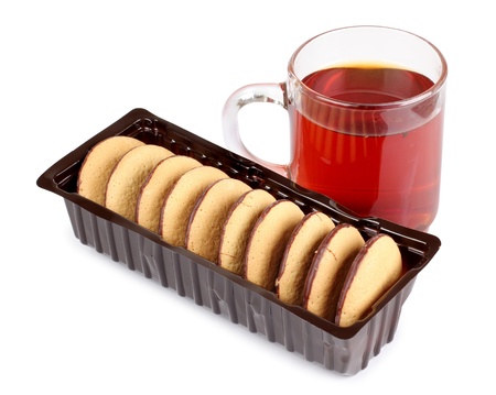Color photo of biscuits and a cup of teaの写真素材