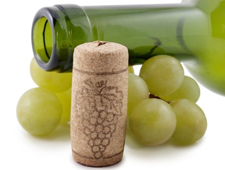 Color photo of a branch of grapes and bottle caps      の写真素材